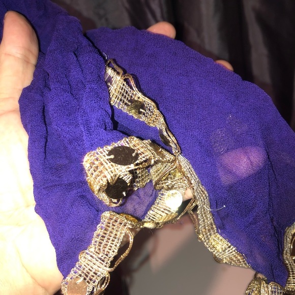Purple and Gold Chiffon Scarf with Cascading Design used for belly dancing - Picture 3 of 5